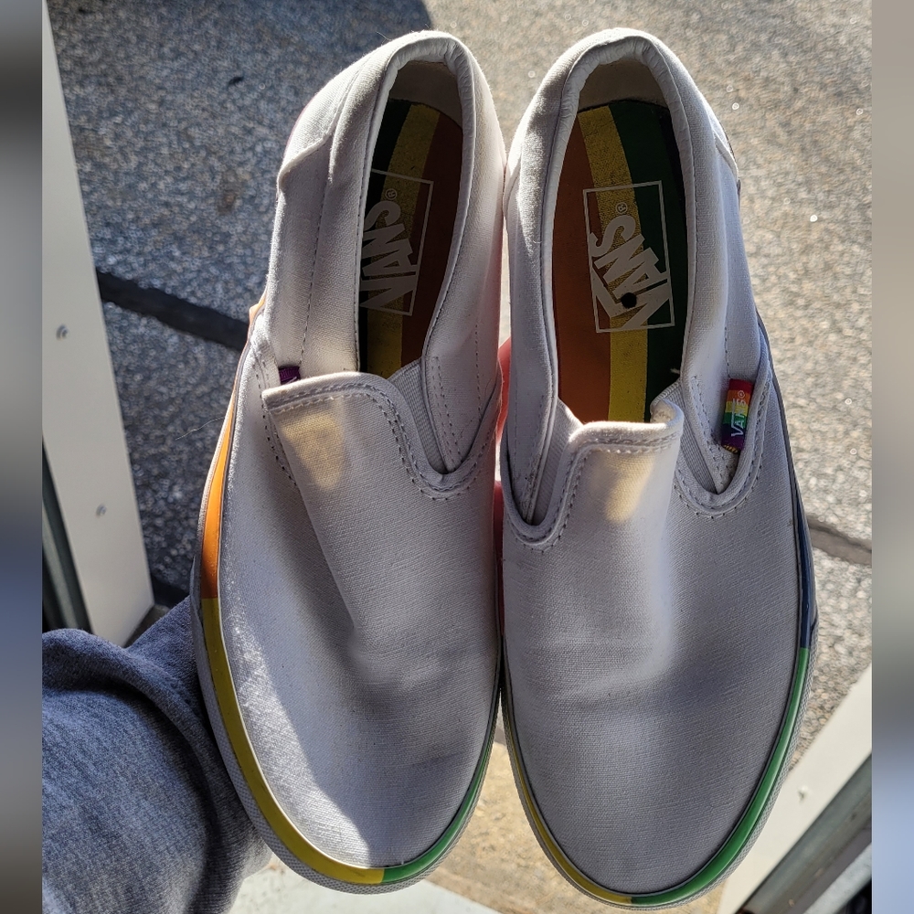 PRIDE classic white slip ons